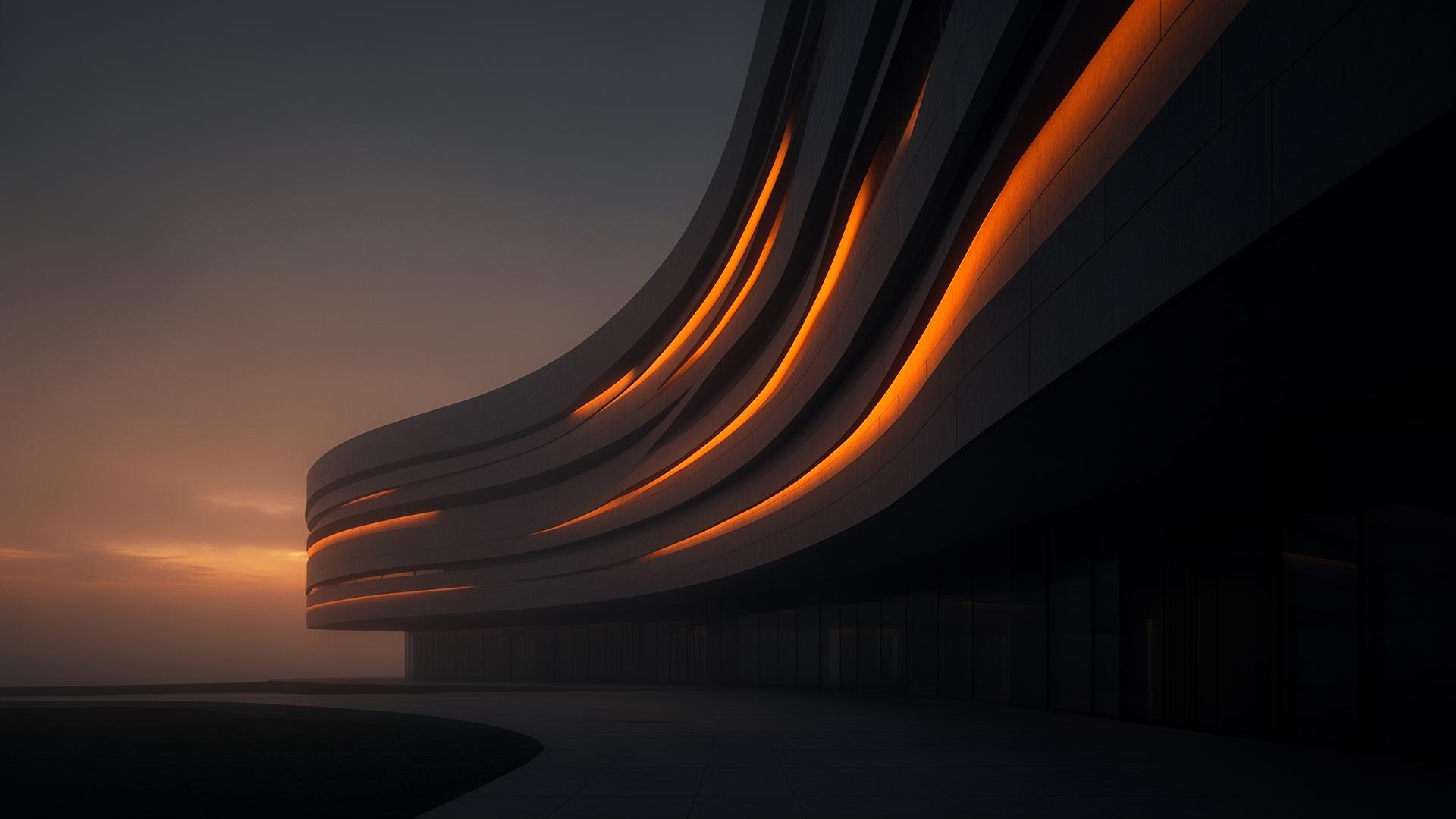 Cinematic modern architecture at sunset